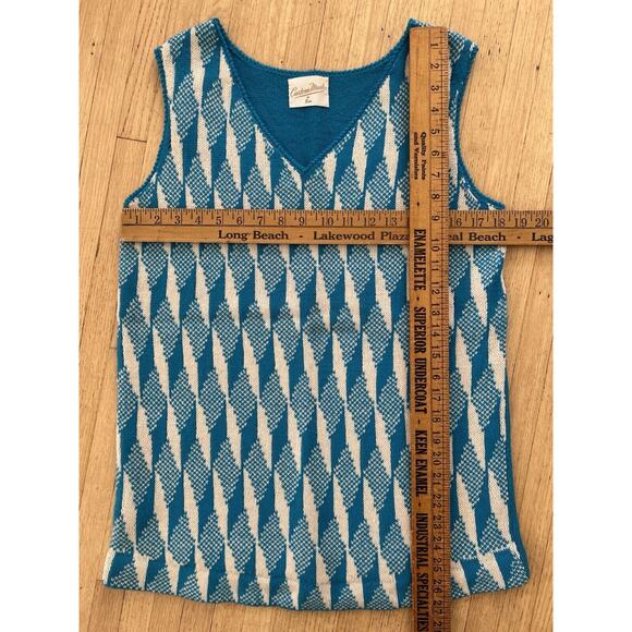 Vintage Sweater Vest Custom Made Turquoise Blue White Mod Size S - Picture 6 of 6